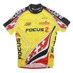 CUORE Womens Yellow Black & Red Cycling T-Shirt S Short Sleeve Zip Neck Front
