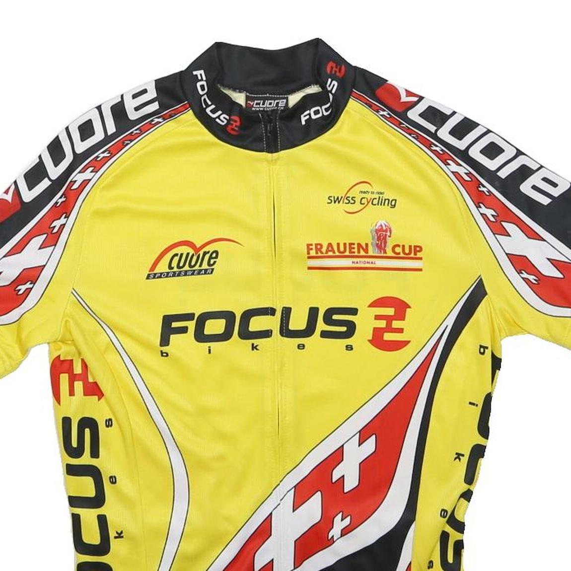 CUORE Womens Yellow Black & Red Cycling T-Shirt S Short Sleeve Zip Neck Front