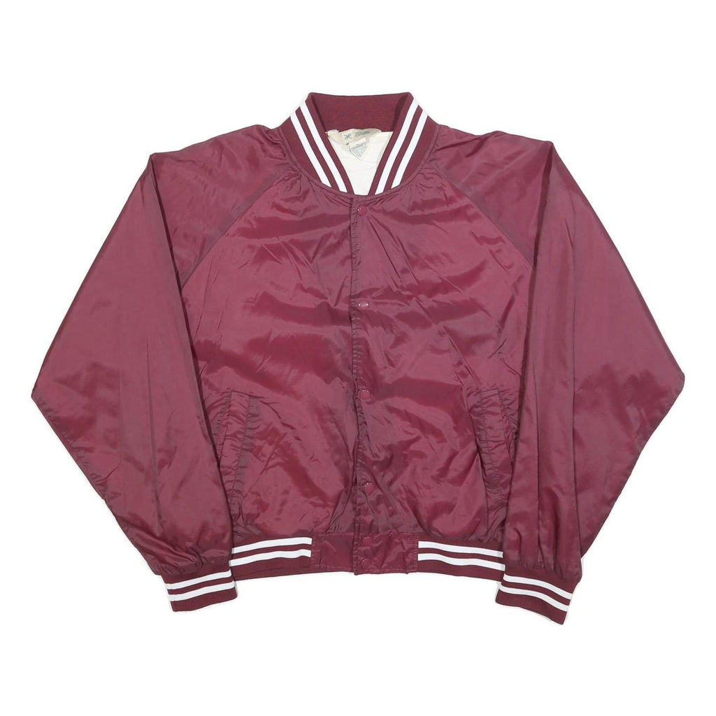 HABAND Mens Maroon & White Button Front Nylon Varsity Jacket XL Sports Logo