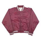 HABAND Mens Maroon & White Button Front Nylon Varsity Jacket XL Sports Logo