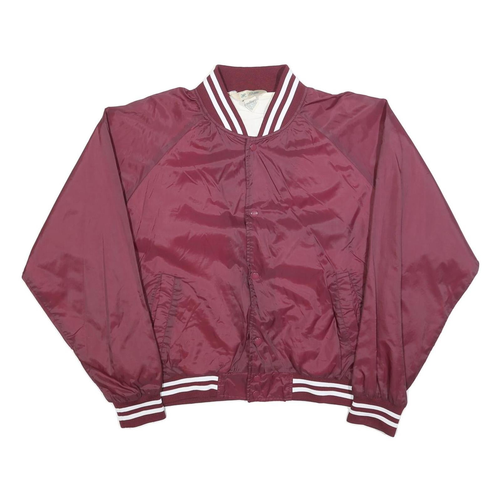 HABAND Mens Maroon & White Button Front Nylon Varsity Jacket XL Sports Logo