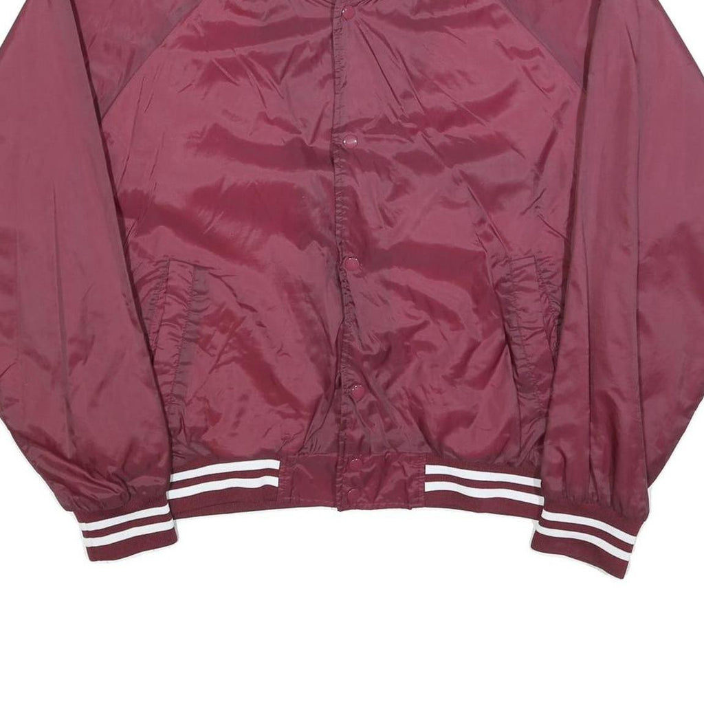 HABAND Mens Maroon & White Button Front Nylon Varsity Jacket XL Sports Logo