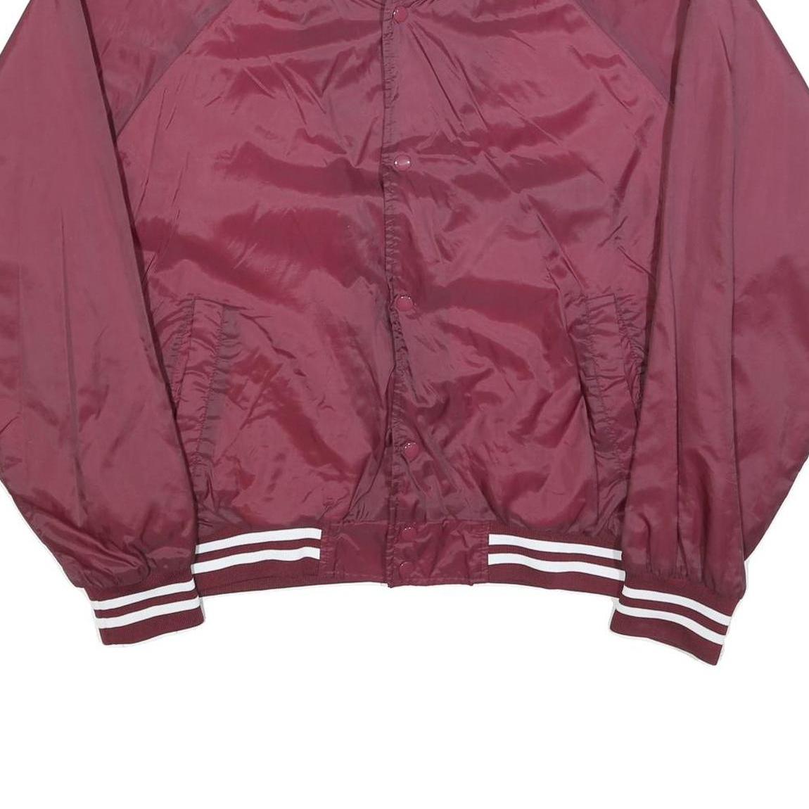 HABAND Mens Maroon & White Button Front Nylon Varsity Jacket XL Sports Logo