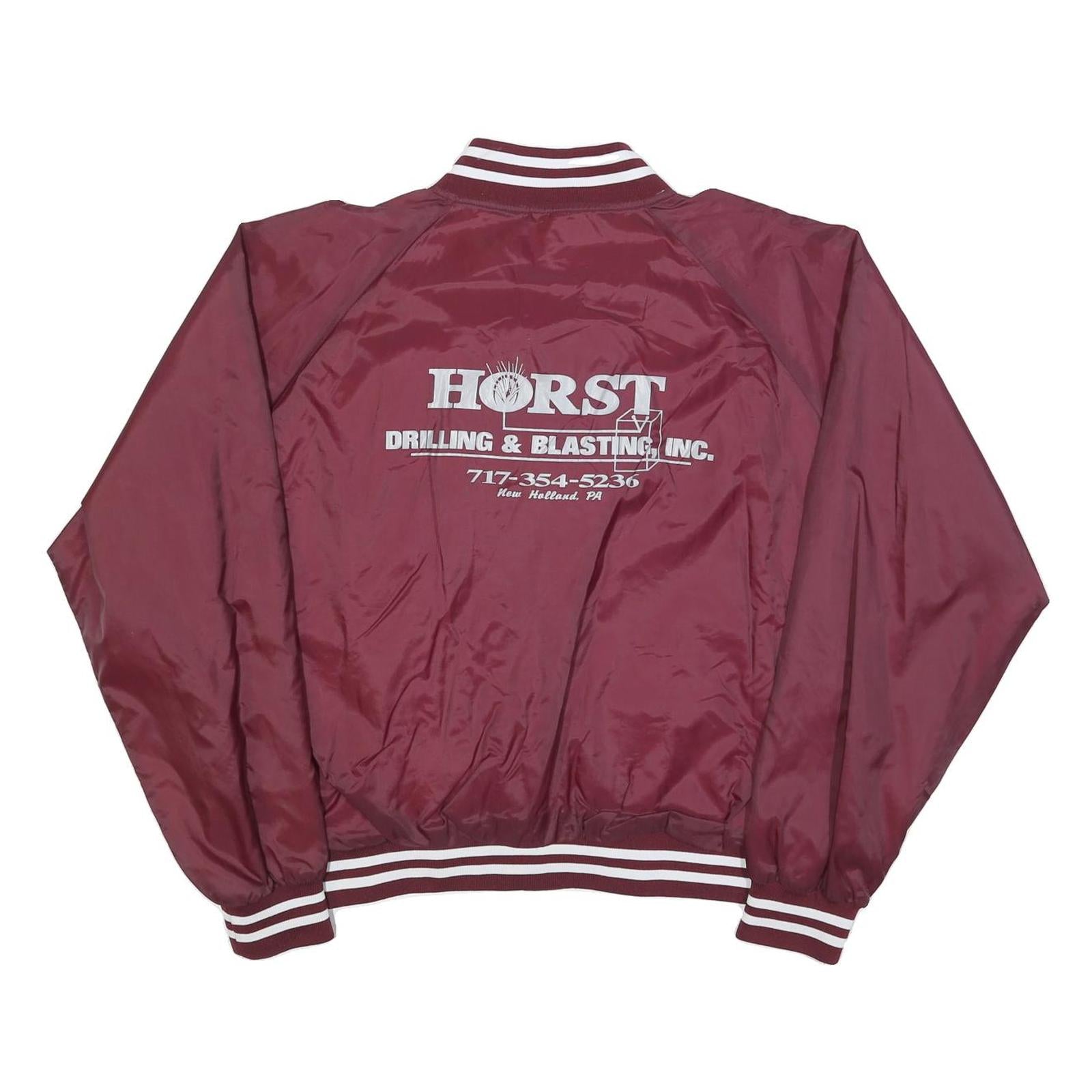 HABAND Mens Maroon & White Button Front Nylon Varsity Jacket XL Sports Logo
