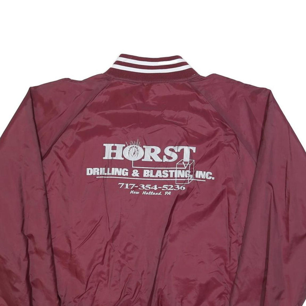 HABAND Mens Maroon & White Button Front Nylon Varsity Jacket XL Sports Logo