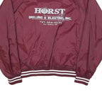 HABAND Mens Maroon & White Button Front Nylon Varsity Jacket XL Sports Logo