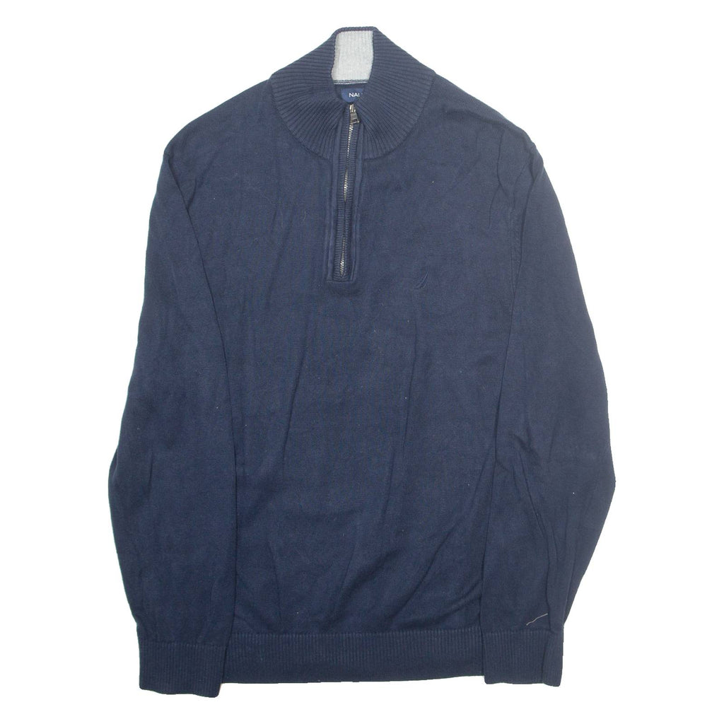 NAUTICA Mens Jumper Blue 1/4 Zip Tight Knit L