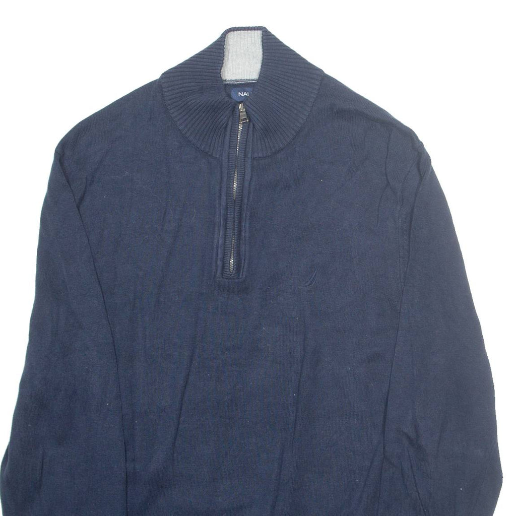 NAUTICA Mens Jumper Blue 1/4 Zip Tight Knit L