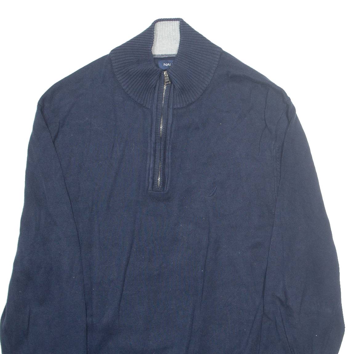 NAUTICA Mens Jumper Blue 1/4 Zip Tight Knit L