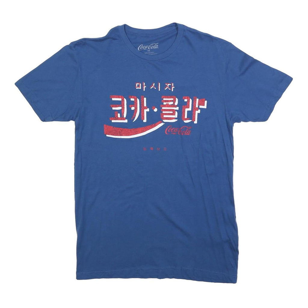 COCA COLA Mens Blue Graphic T-Shirt M Short Sleeve Crew Neck Korean Text Print