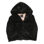 PINKO Womens Black Faux Fur Hoodie Jacket M Polyester Button Closure Soft Touch