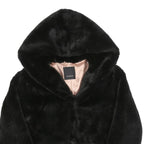 PINKO Womens Black Faux Fur Hoodie Jacket M Polyester Button Closure Soft Touch