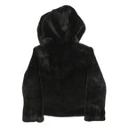 PINKO Womens Black Faux Fur Hoodie Jacket M Polyester Button Closure Soft Touch