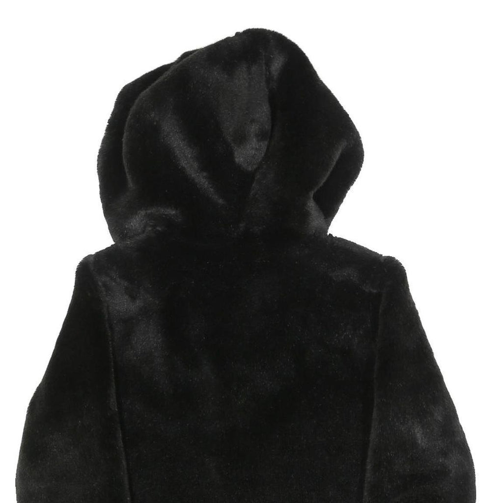 PINKO Womens Black Faux Fur Hoodie Jacket M Polyester Button Closure Soft Touch