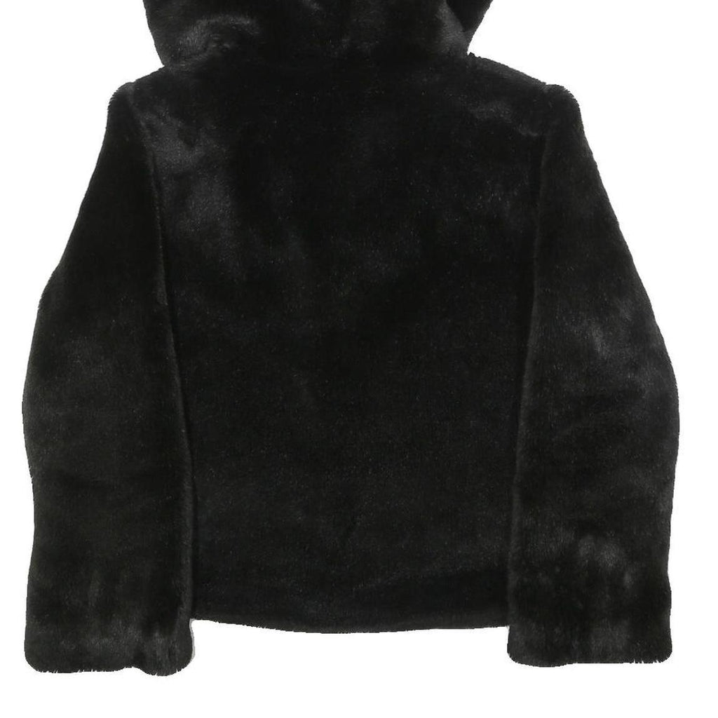 PINKO Womens Black Faux Fur Hoodie Jacket M Polyester Button Closure Soft Touch