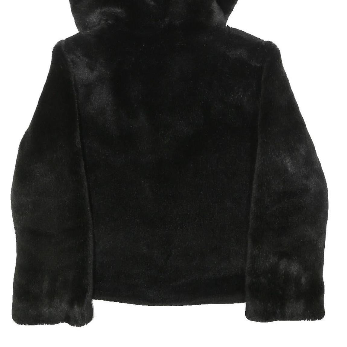 PINKO Womens Black Faux Fur Hoodie Jacket M Polyester Button Closure Soft Touch