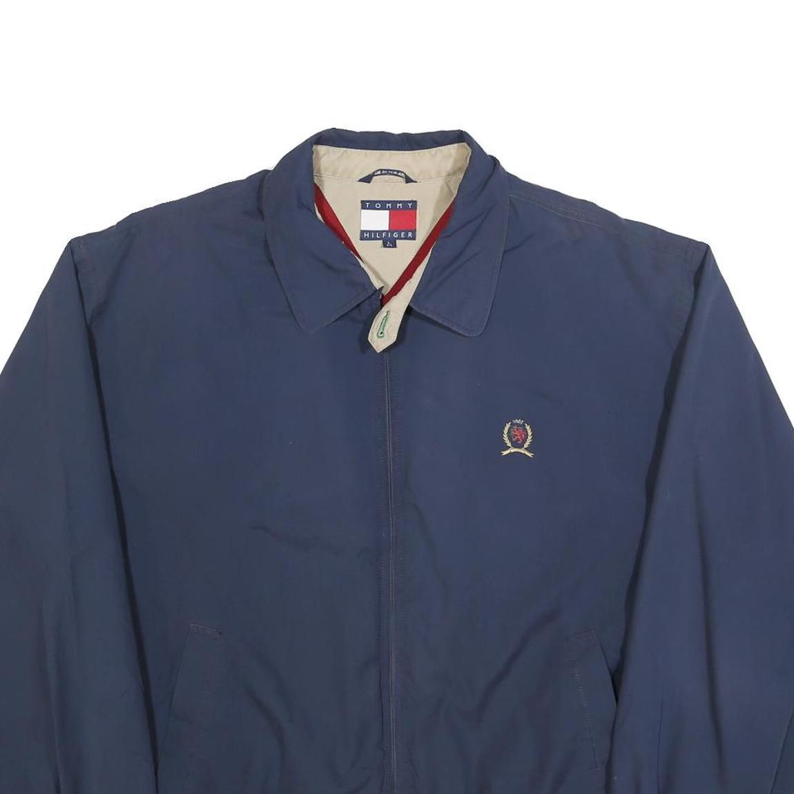 TOMMY HILFIGER Mens Navy Blue Harrington Jacket L Polyester Blend Zip Plain
