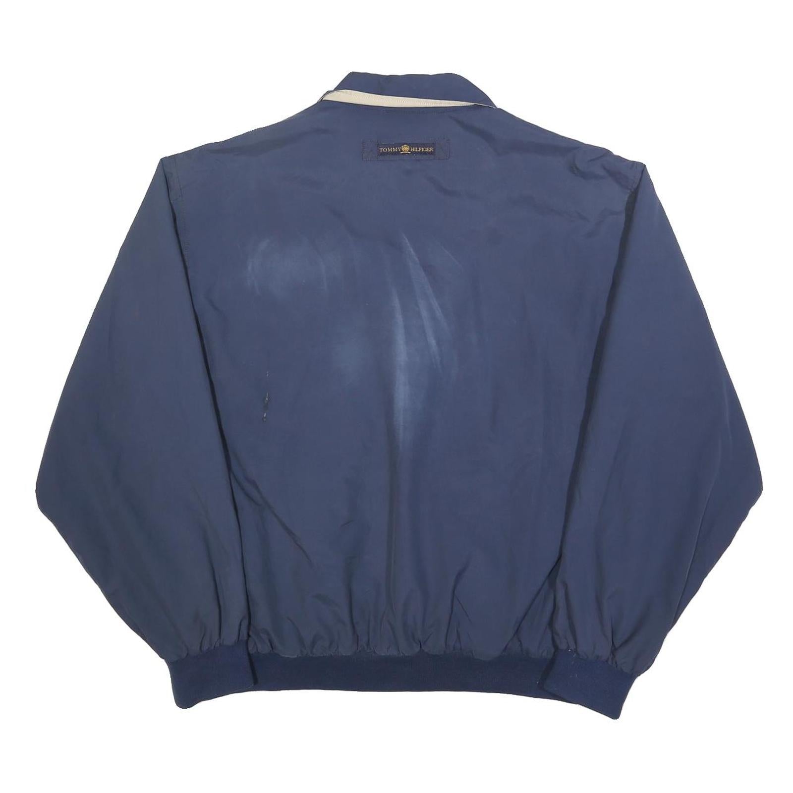 TOMMY HILFIGER Mens Navy Blue Harrington Jacket L Polyester Blend Zip Plain