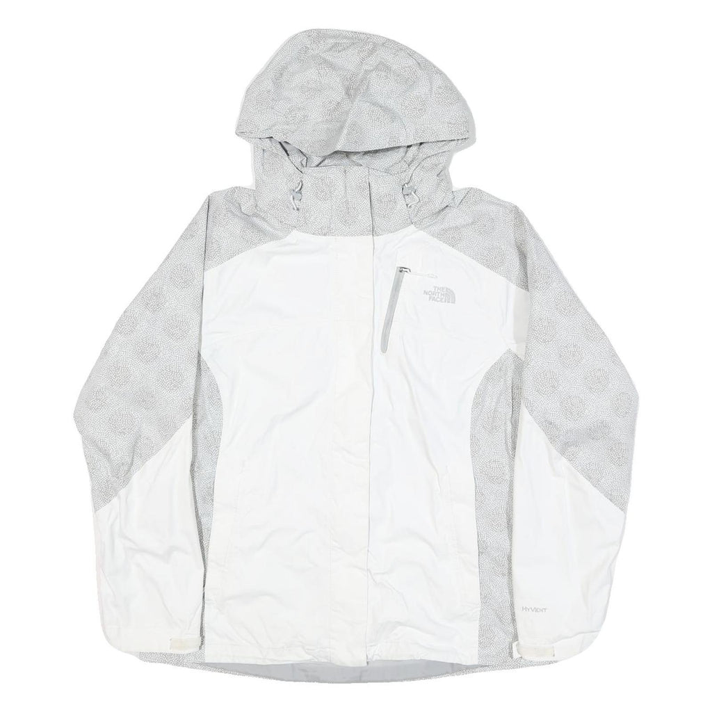 THE NORTH FACE Womens Grey & White Printed Outdoor Jacket L Polyester Blend Zip