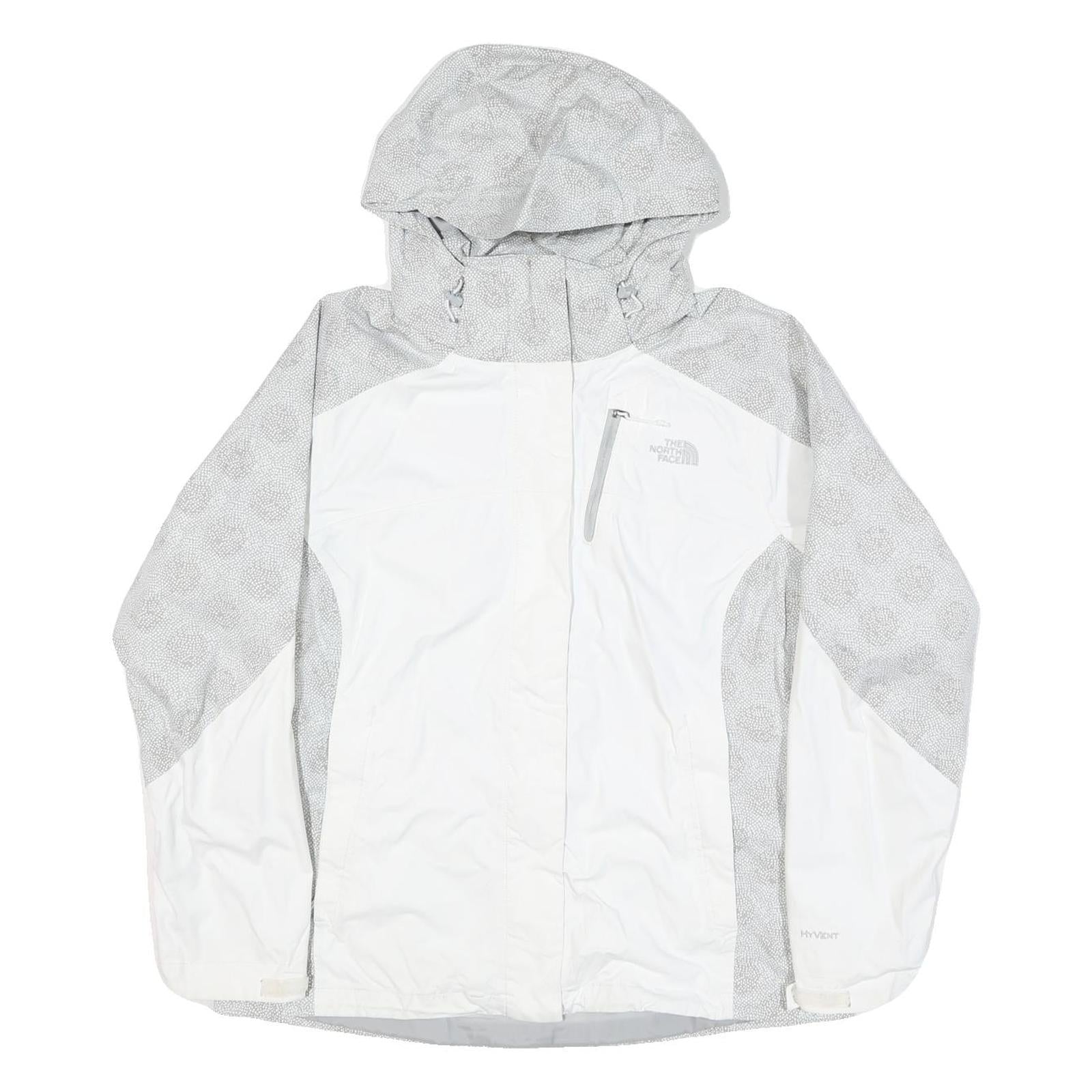 THE NORTH FACE Womens Grey & White Printed Outdoor Jacket L Polyester Blend Zip