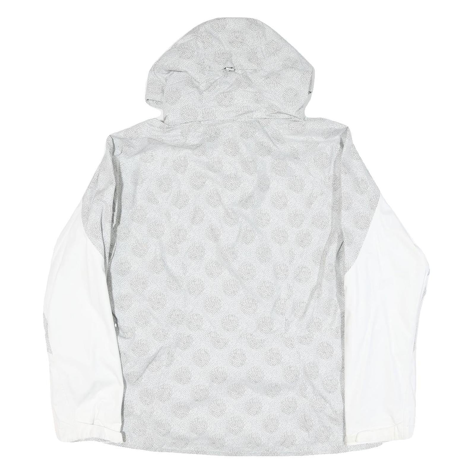 THE NORTH FACE Womens Grey & White Printed Outdoor Jacket L Polyester Blend Zip
