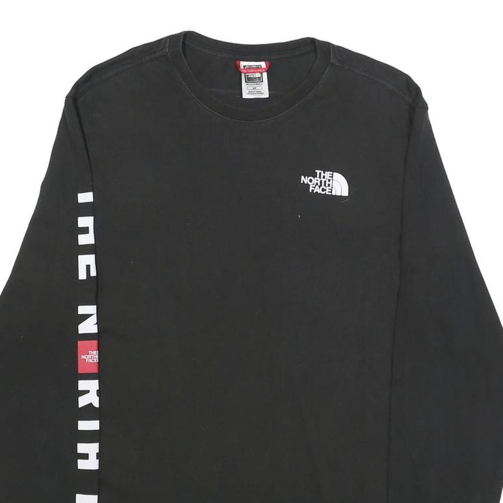 THE NORTH FACE Mens Black S Long Sleeve Crew Neck Branded Logo Cotton T-Shirt