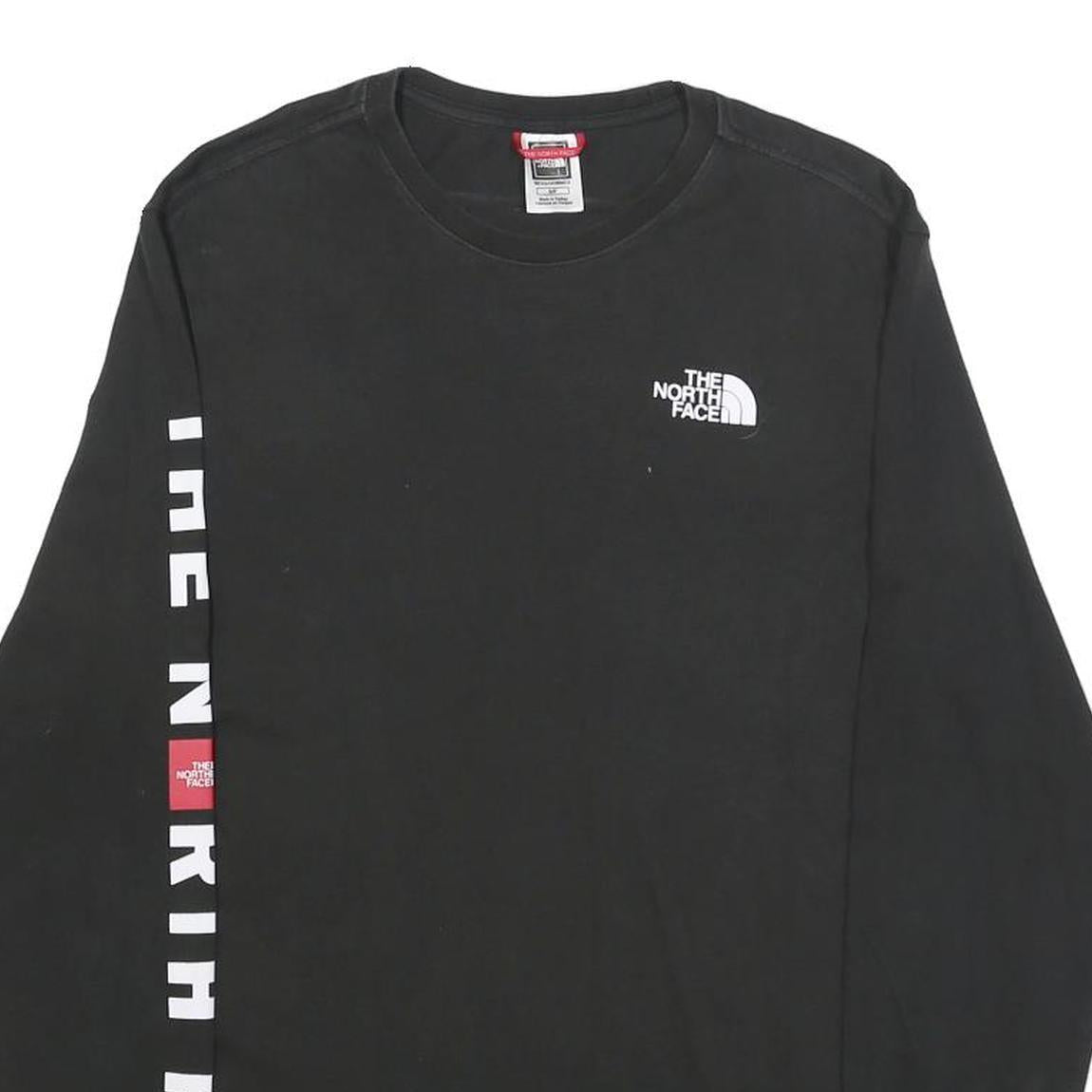 THE NORTH FACE Mens Black S Long Sleeve Crew Neck Branded Logo Cotton T-Shirt