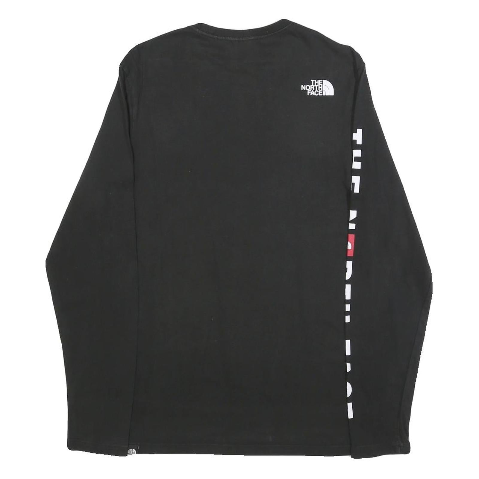 THE NORTH FACE Mens Black S Long Sleeve Crew Neck Branded Logo Cotton T-Shirt