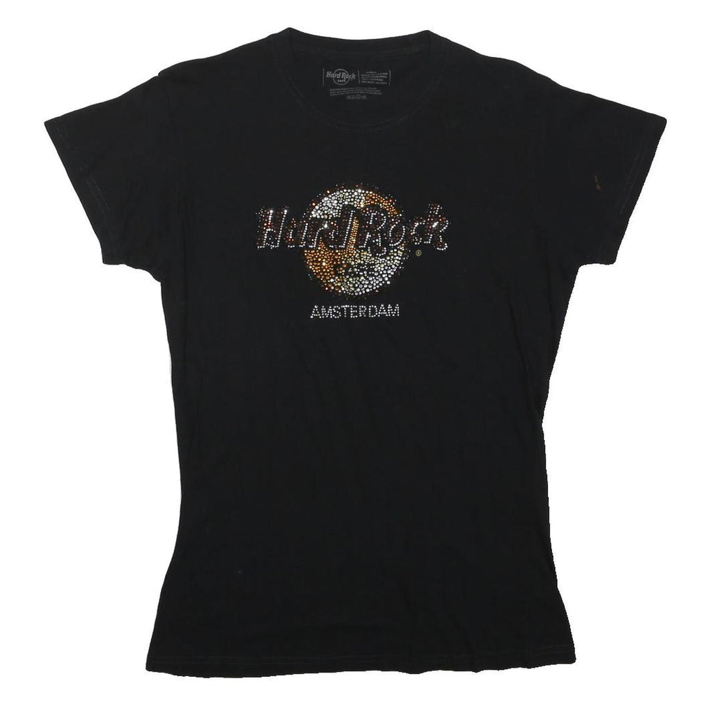 HARD ROCK CAFE Womens Black Amsterdam Graphic T-Shirt L Short Sleeve Crew Neck