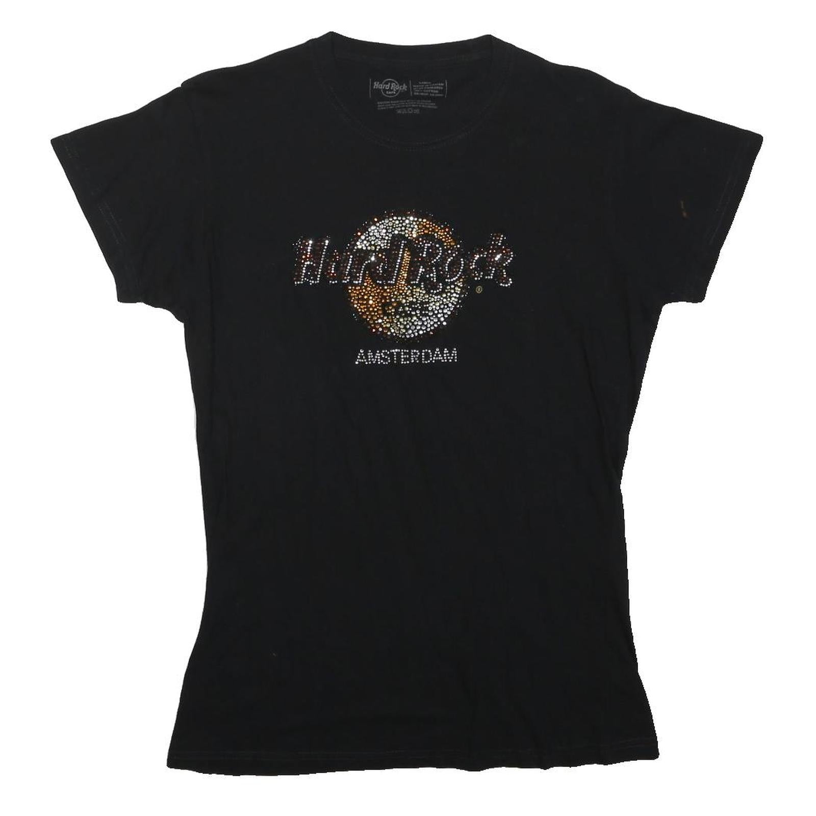 HARD ROCK CAFE Womens Black Amsterdam Graphic T-Shirt L Short Sleeve Crew Neck