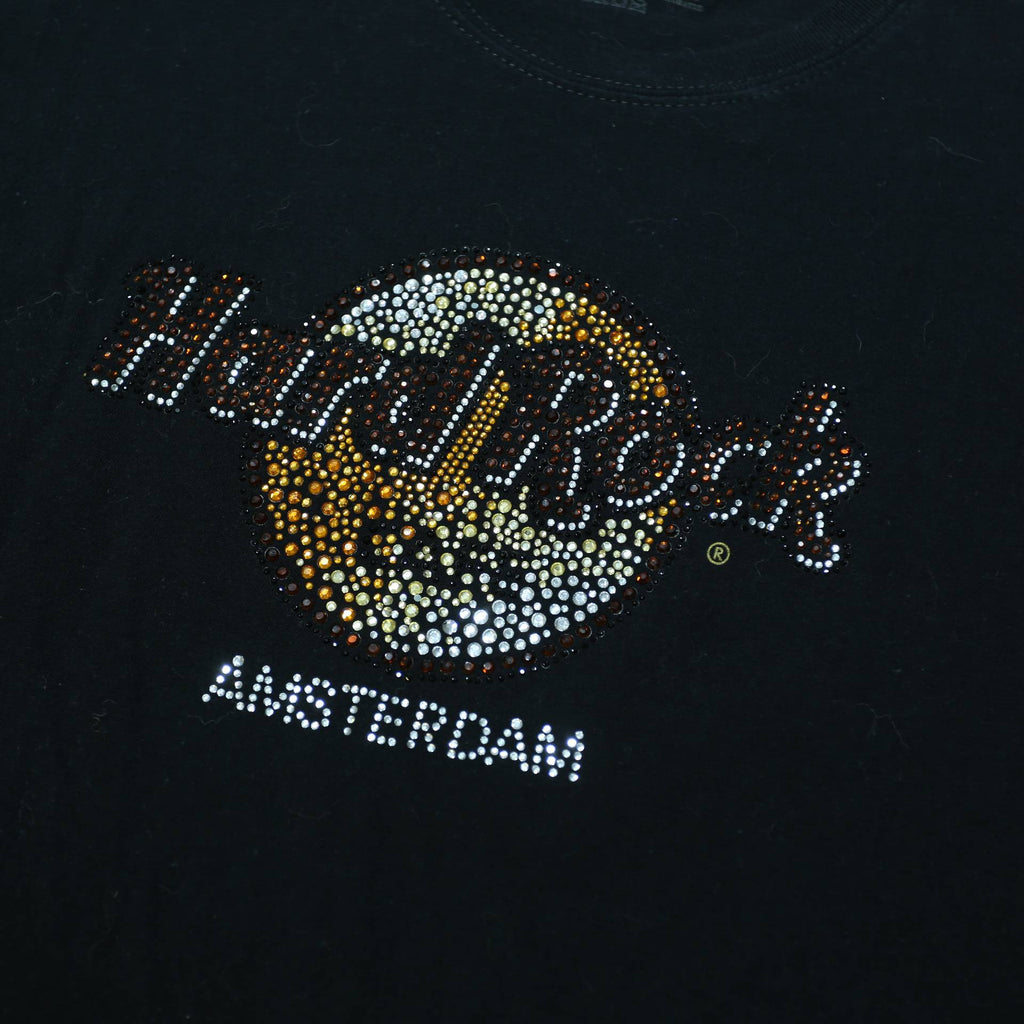 HARD ROCK CAFE Womens Black Amsterdam Graphic T-Shirt L Short Sleeve Crew Neck