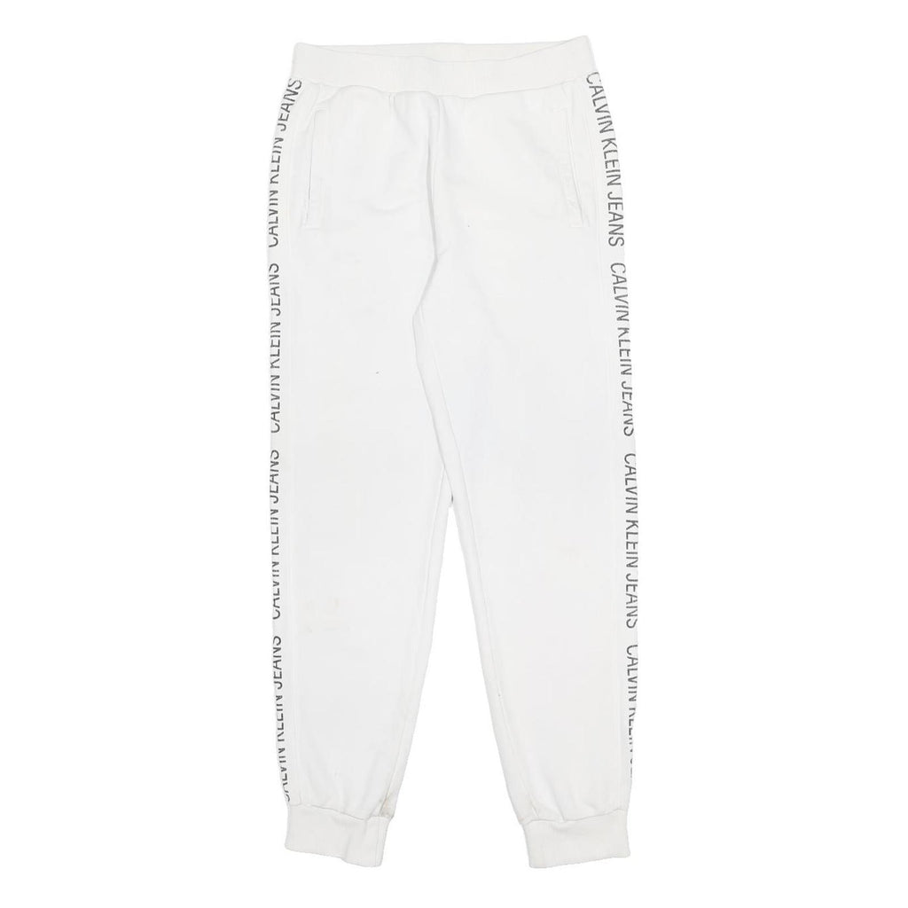 CALVIN KLEIN JEANS Mens Joggers White XS W26 L27 Cotton Blend Slim Tapered Logo