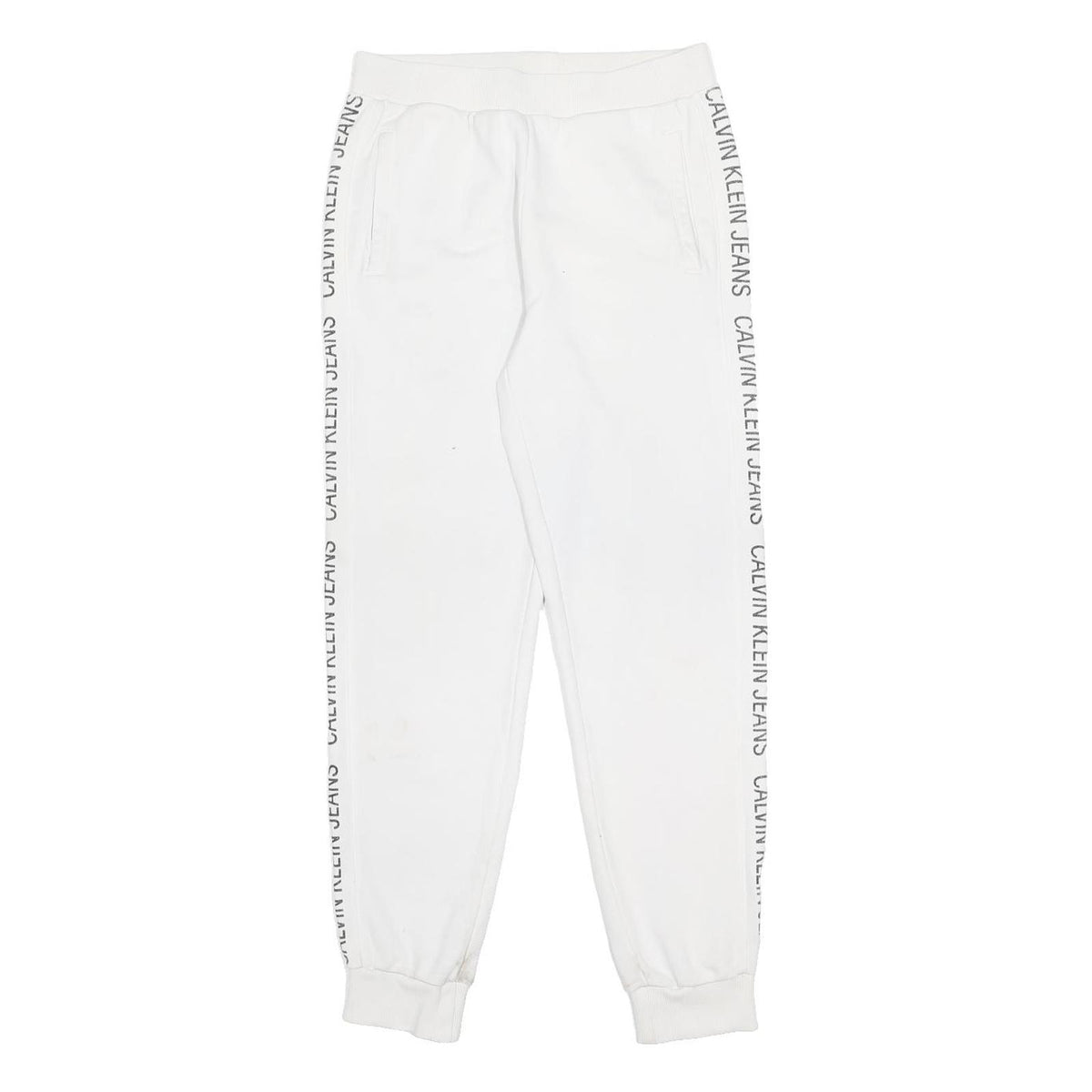 CALVIN KLEIN JEANS Mens Joggers White XS W26 L27 Cotton Blend Slim Tapered Logo
