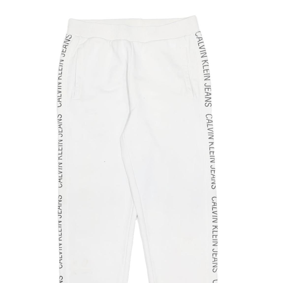 CALVIN KLEIN JEANS Mens Joggers White XS W26 L27 Cotton Blend Slim Tapered Logo