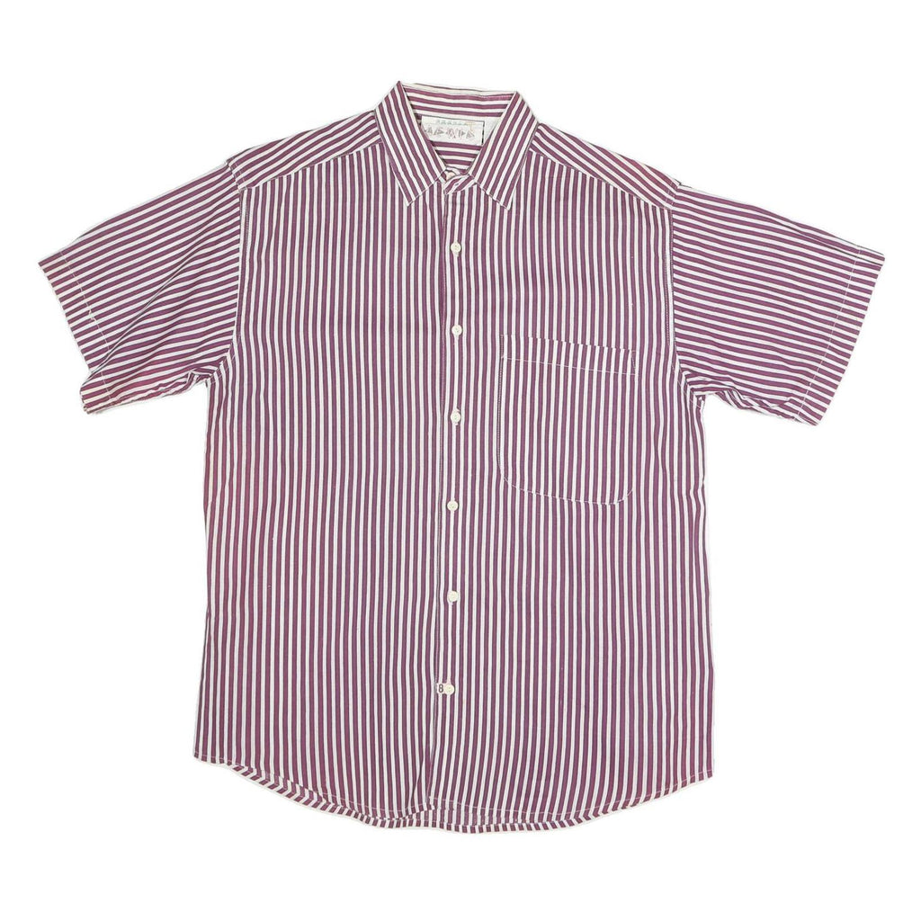 LEWIS Mens Maroon & White Striped Shirt M Cotton Short Sleeve Button Shirt