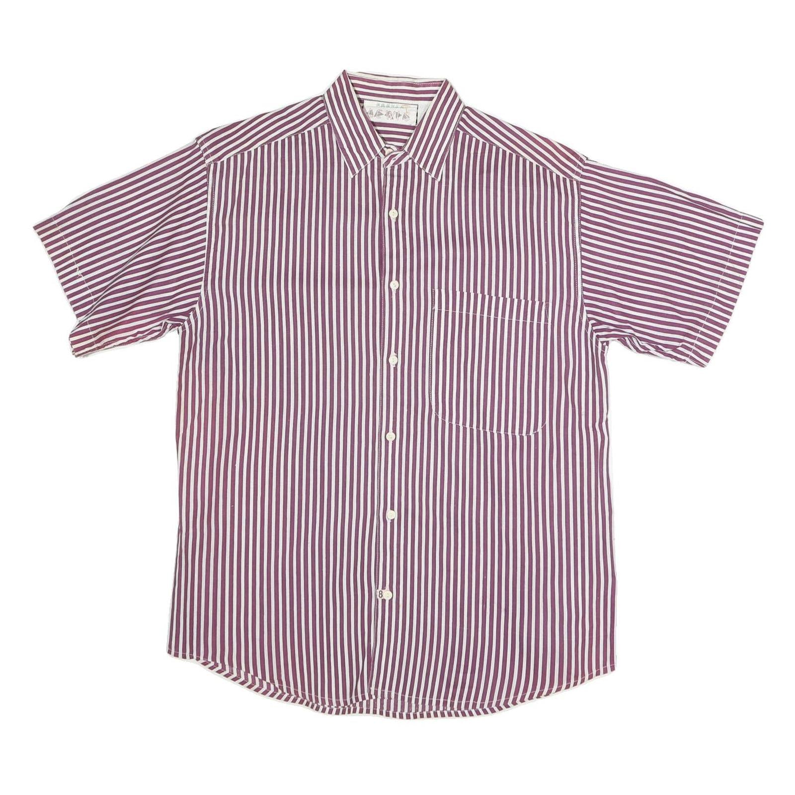 LEWIS Mens Maroon & White Striped Shirt M Cotton Short Sleeve Button Shirt