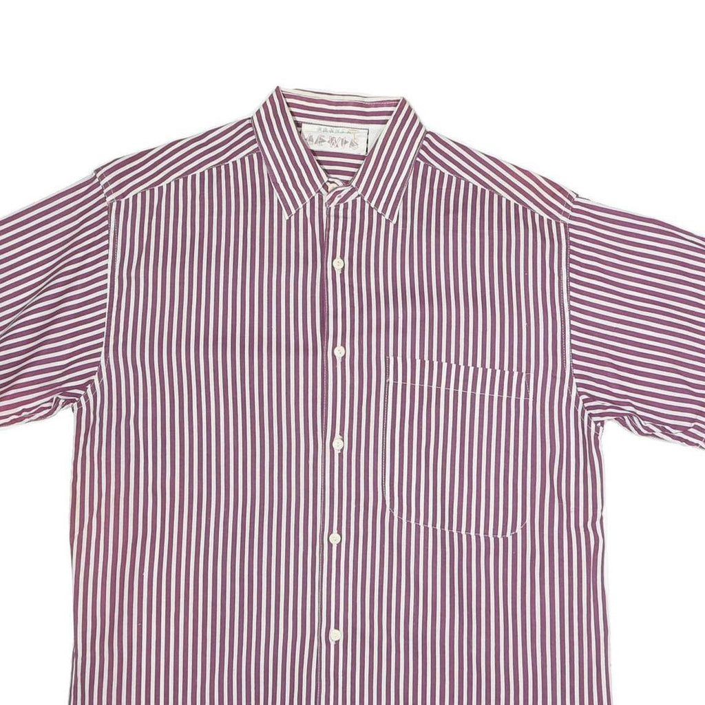 LEWIS Mens Maroon & White Striped Shirt M Cotton Short Sleeve Button Shirt