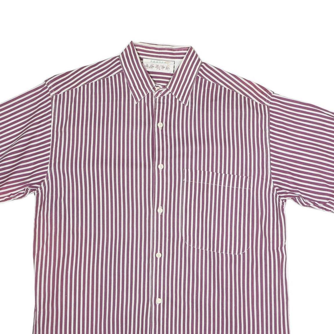 LEWIS Mens Maroon & White Striped Shirt M Cotton Short Sleeve Button Shirt