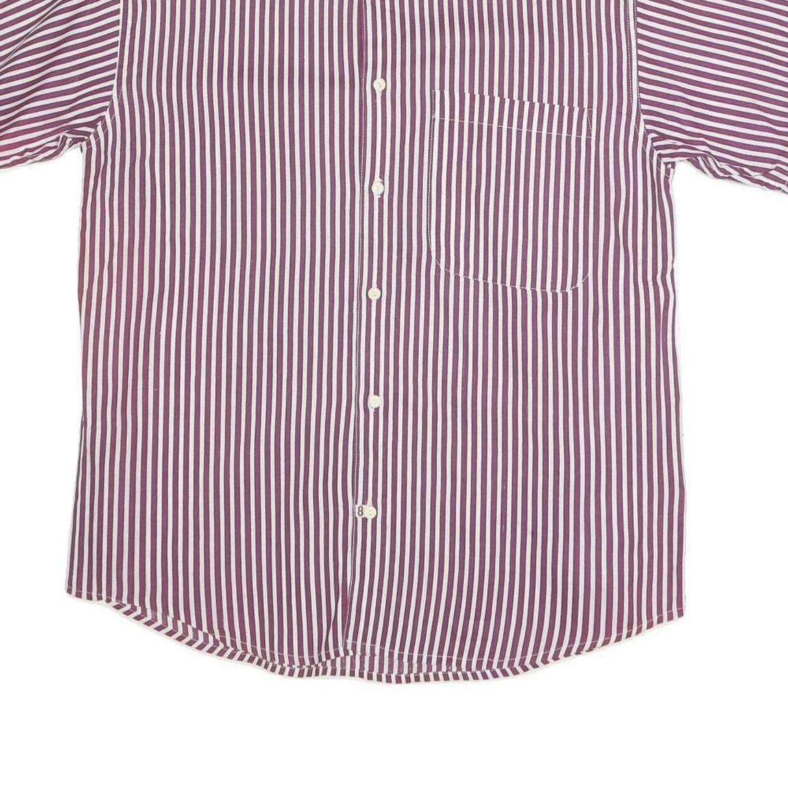 LEWIS Mens Maroon & White Striped Shirt M Cotton Short Sleeve Button Shirt