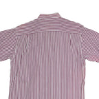 LEWIS Mens Maroon & White Striped Shirt M Cotton Short Sleeve Button Shirt