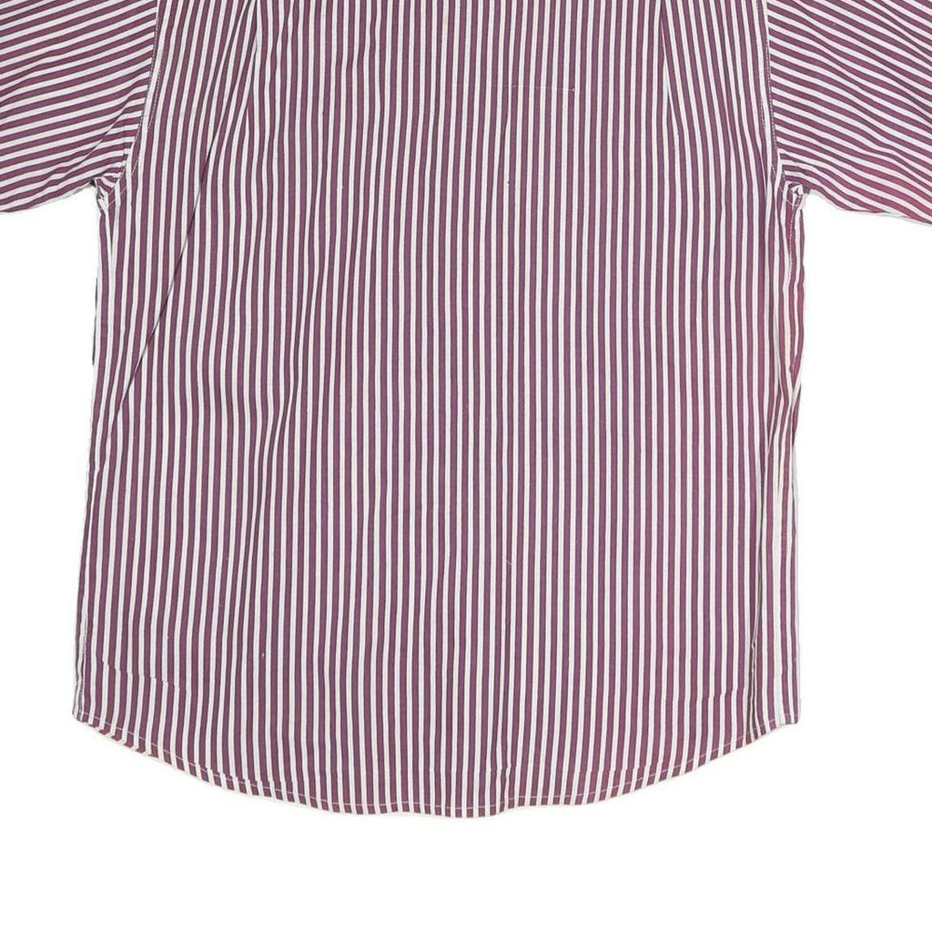 LEWIS Mens Maroon & White Striped Shirt M Cotton Short Sleeve Button Shirt