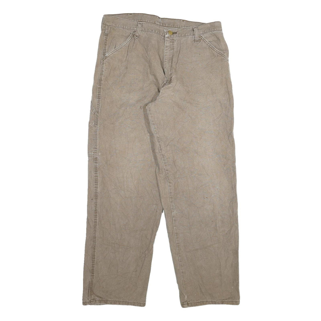 DICKIES Mens Cotton Blend Beige Regular Straight Leg Trousers W36 L32 Workwear