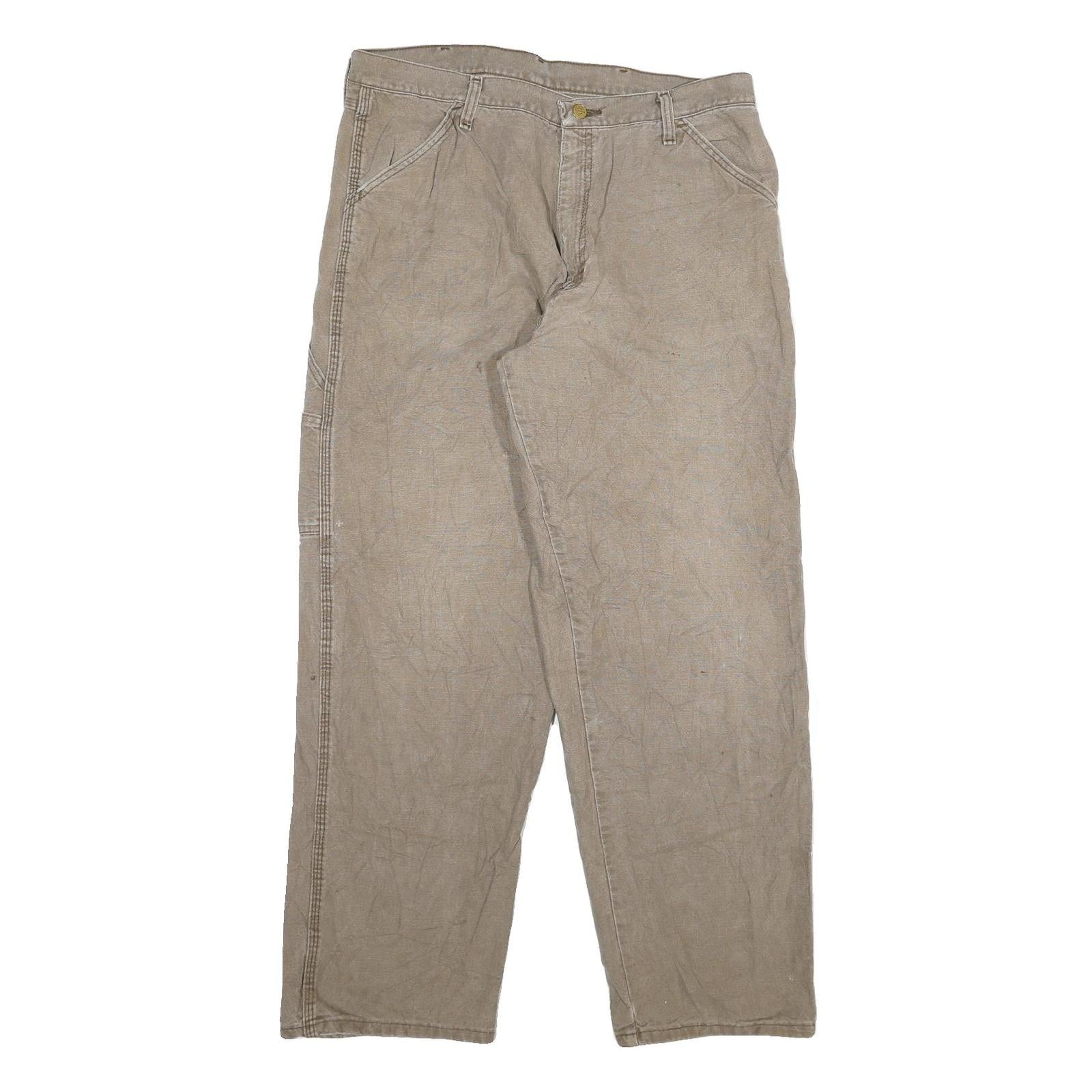 DICKIES Mens Cotton Blend Beige Regular Straight Leg Trousers W36 L32 Workwear