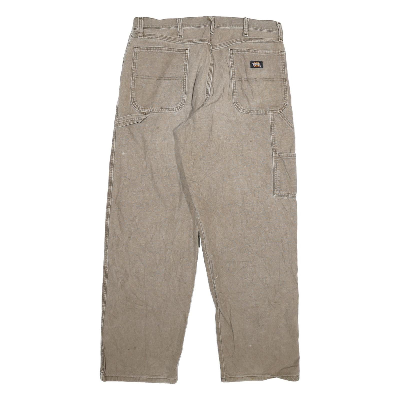 DICKIES Mens Cotton Blend Beige Regular Straight Leg Trousers W36 L32 Workwear