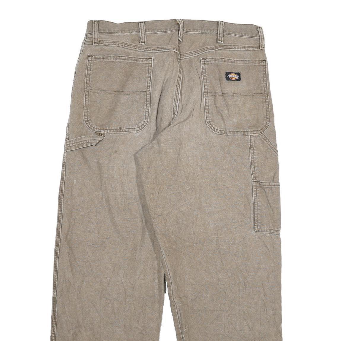 DICKIES Mens Cotton Blend Beige Regular Straight Leg Trousers W36 L32 Workwear