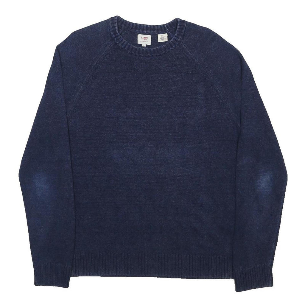LEVI'S Mens Blue Plain Jumper Crew Neck Basic Knit M Cotton Comfortable Casual