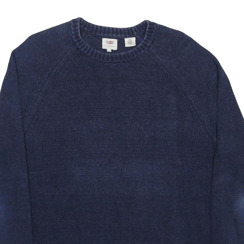 LEVI'S Mens Blue Plain Jumper Crew Neck Basic Knit M Cotton Comfortable Casual
