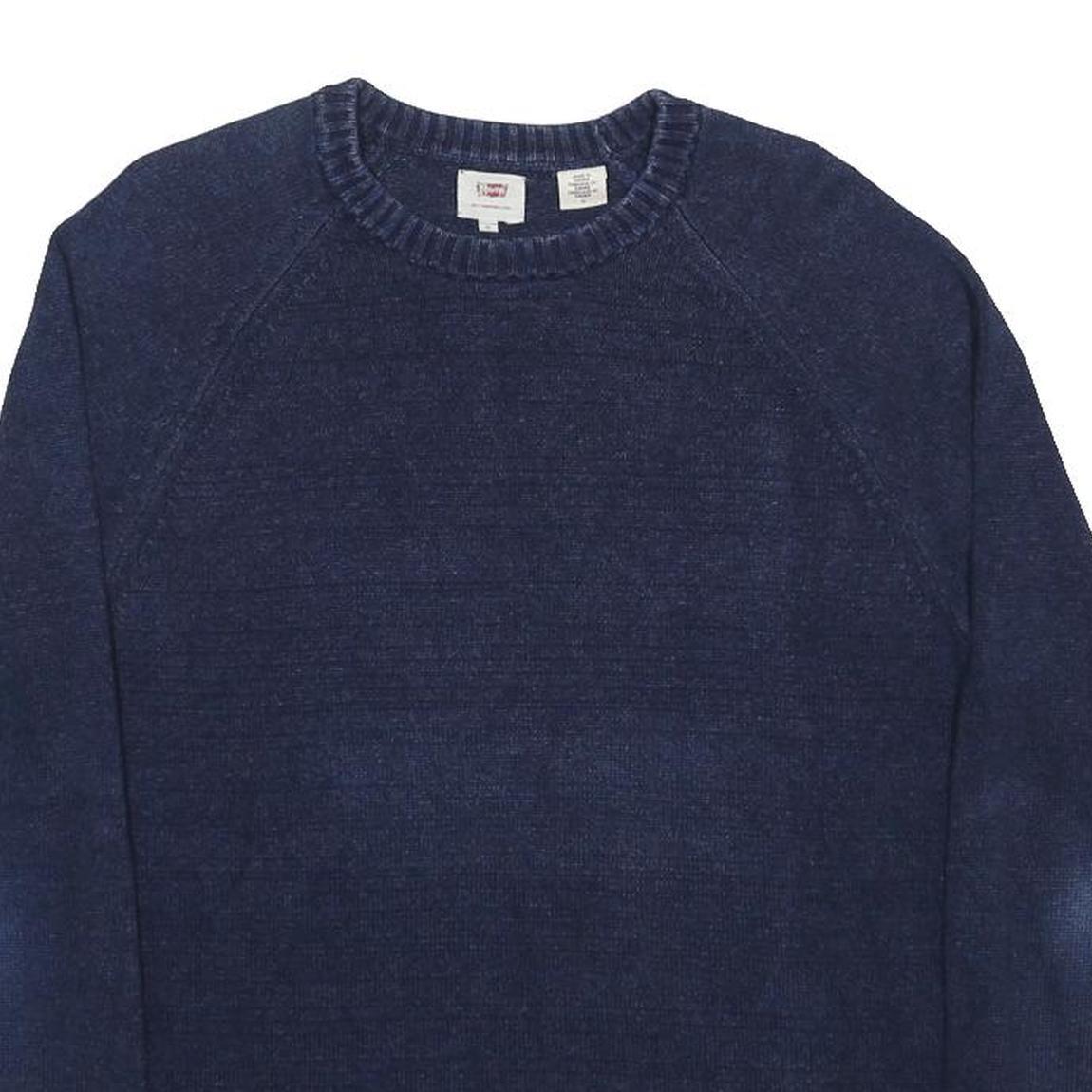 LEVI'S Mens Blue Plain Jumper Crew Neck Basic Knit M Cotton Comfortable Casual