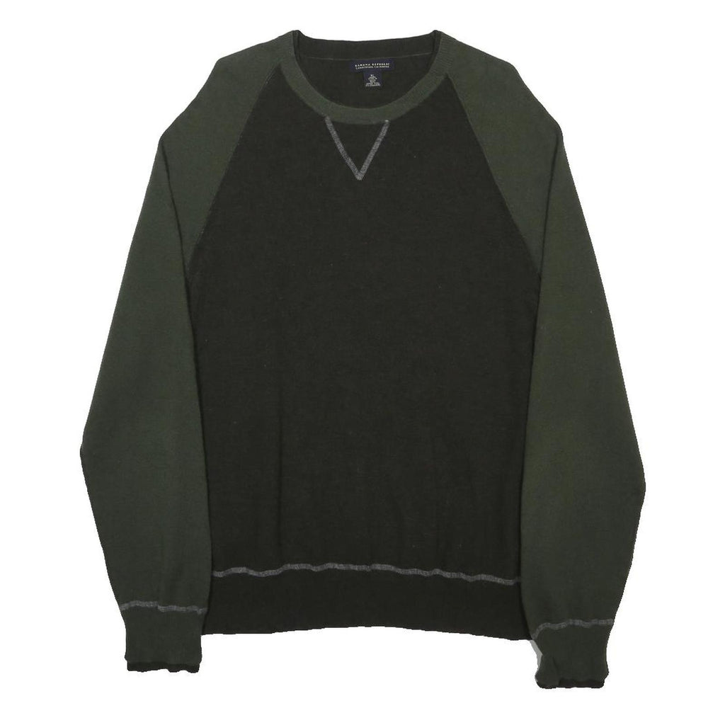 BANANA REPUBLIC Mens Black & Green Wool Blend Plain Crew Neck Basic Knit XL