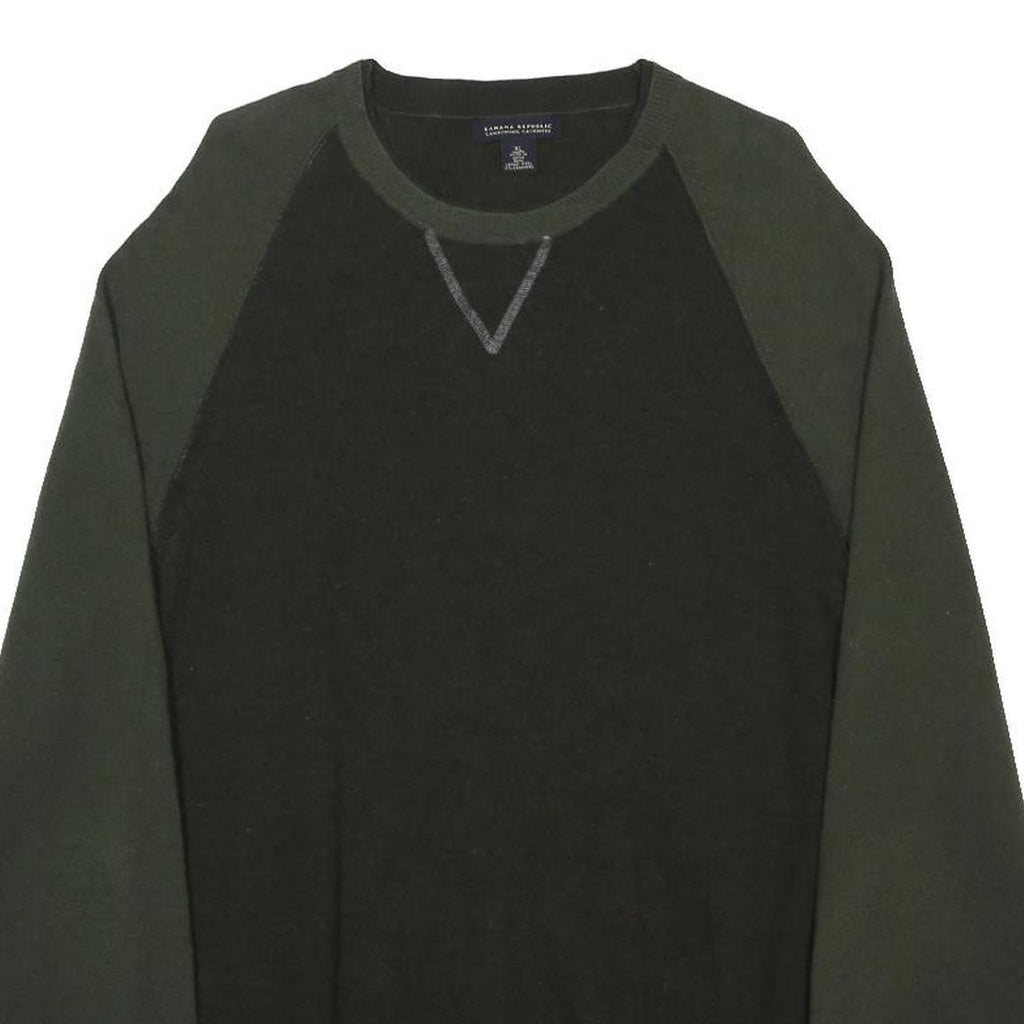 BANANA REPUBLIC Mens Black & Green Wool Blend Plain Crew Neck Basic Knit XL